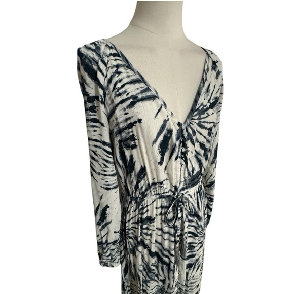 LOVESTITCH Tie-Dye Midi Maxi Dress‎ Size S Navy Blue White Long Sleeve Vacation - Picture 4 of 7